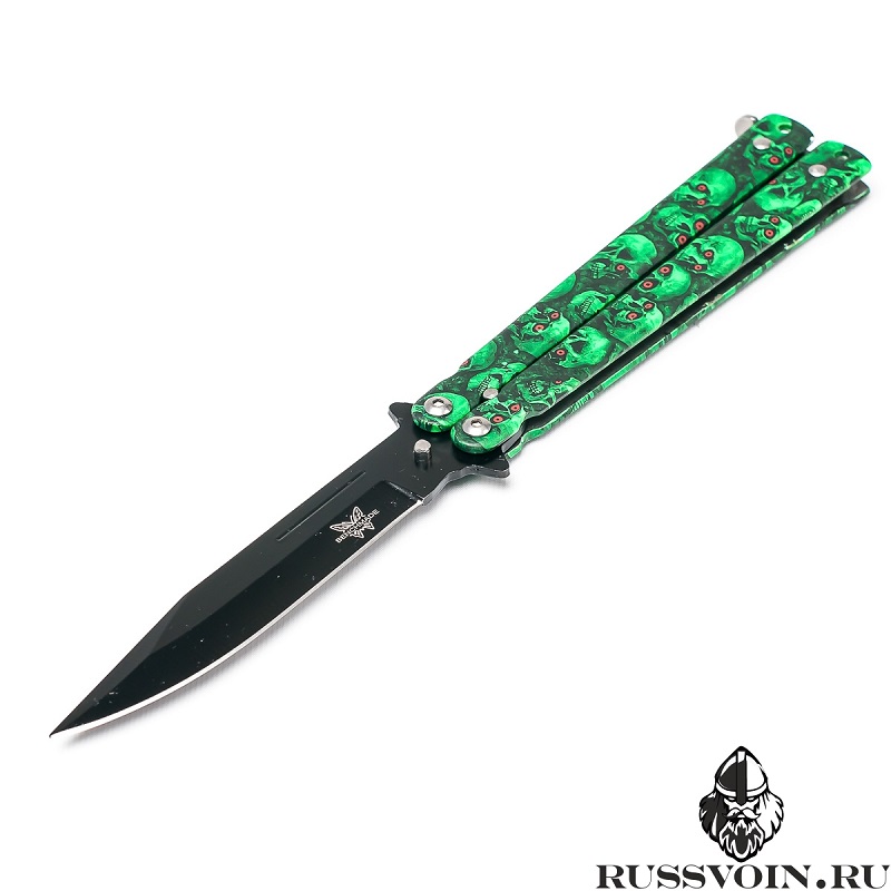 Нож-бабочка Зеленый Череп