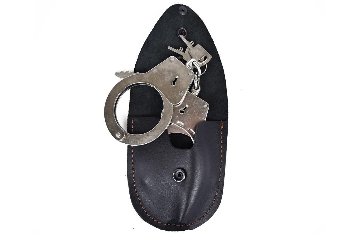 Чехол для наручников из кожи с фиксатором и скобой (МВЕ)
